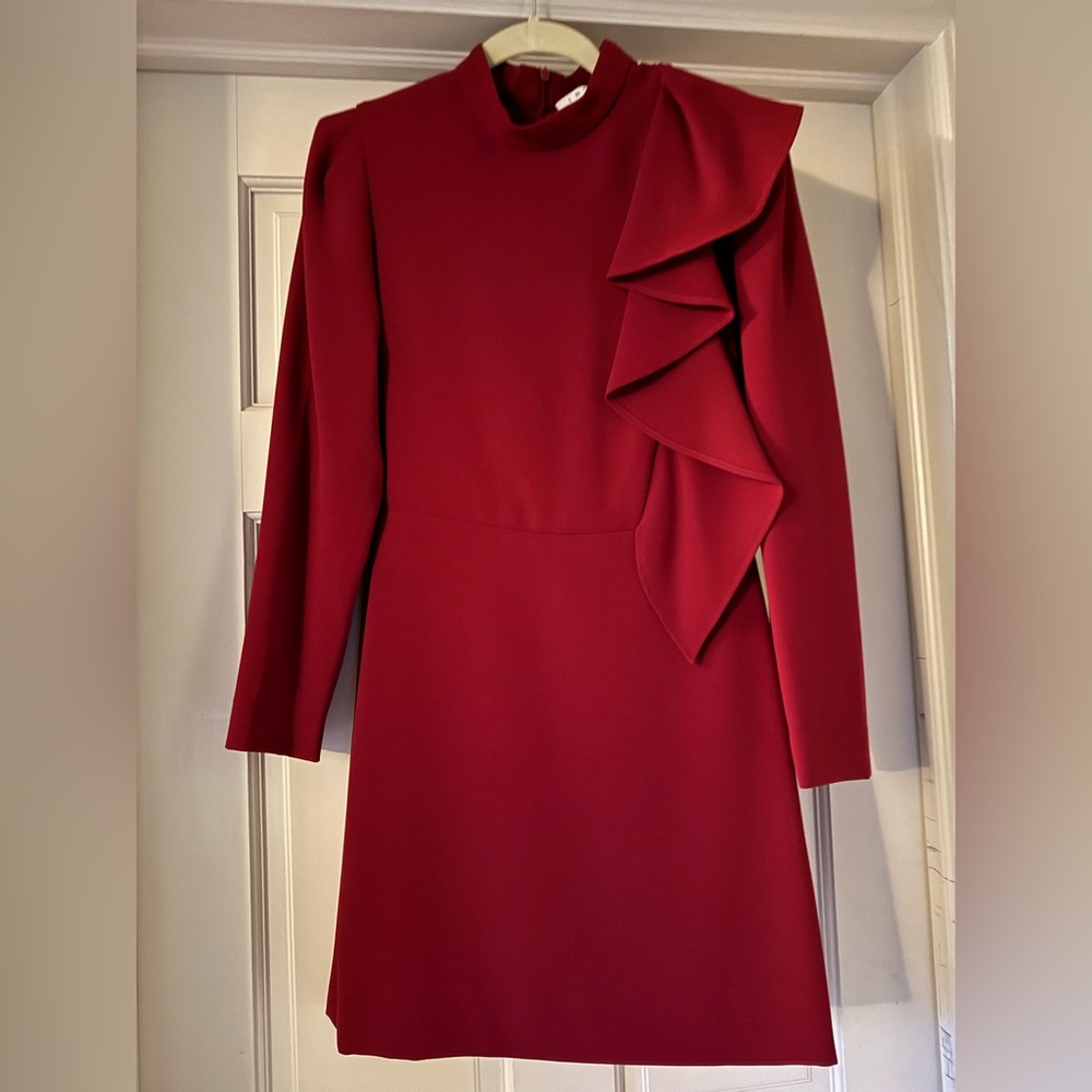 IRO Red Long Sleeve Dress with Ruffle Detail